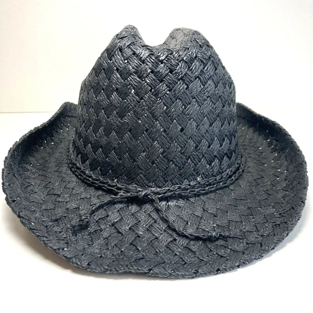 Black Straw Girls Rodeo Cowboy Hat W/ Tiara Elastic Band Inside Comfort Fit